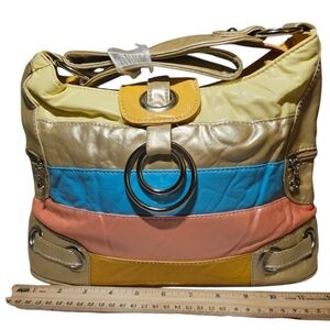 NWT JC Fashion Colorblock Hobo Bag Y2K Patchwork Shoulder Purse Gold Blue Pink